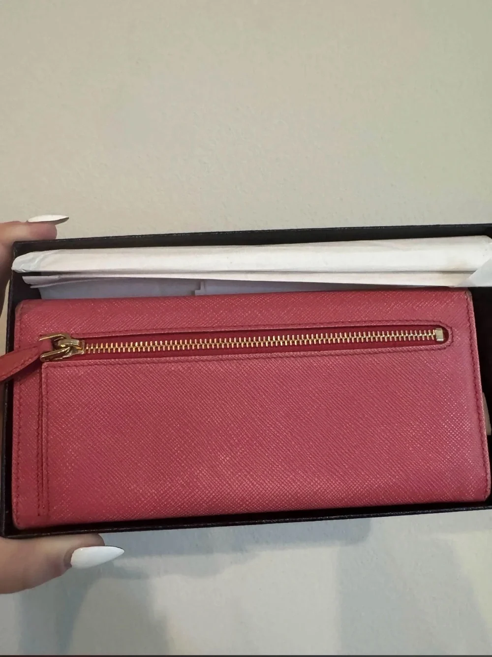 Prada Pink Saffiano Leather Continental Wallet with Gold Logo